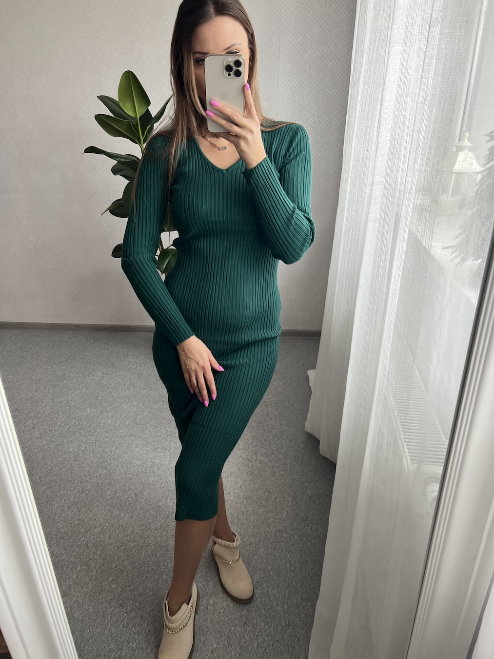 Sukienka dzianinowa - ciemny zielony zdjęcie 4