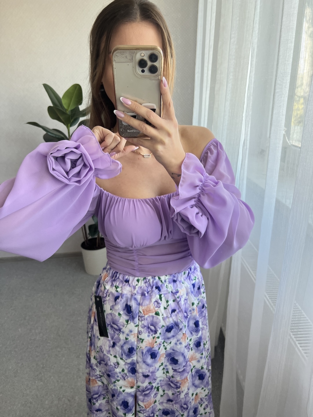 Bluzka hiszpanka - fioletowa z różą  zdjęcie 4