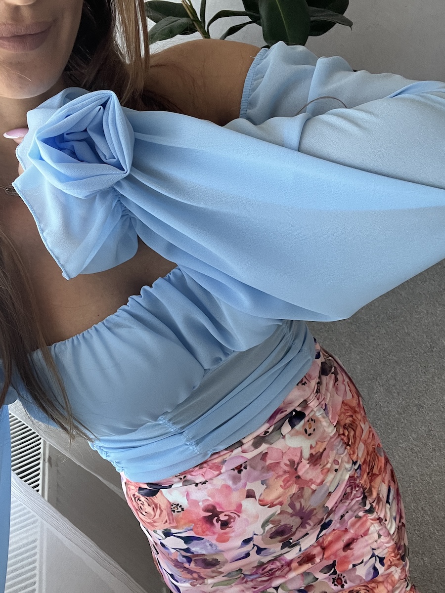 Bluzka hiszpanka - niebieska z różą zdjęcie 4