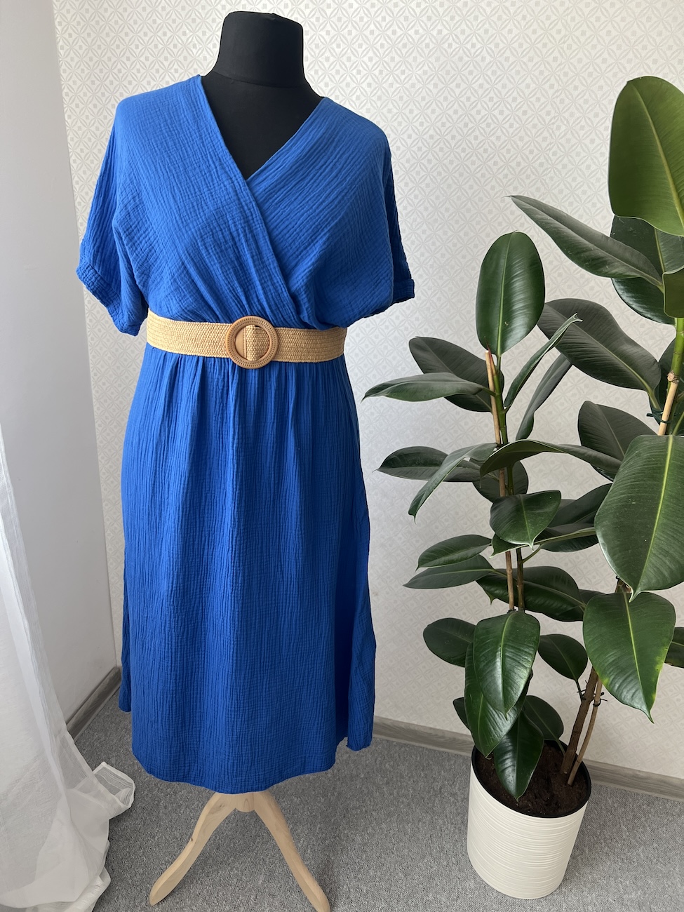 Sukienka MORENA 2 większy standard (l/xl/xxl) - kobalt z paskiem  zdjęcie 1