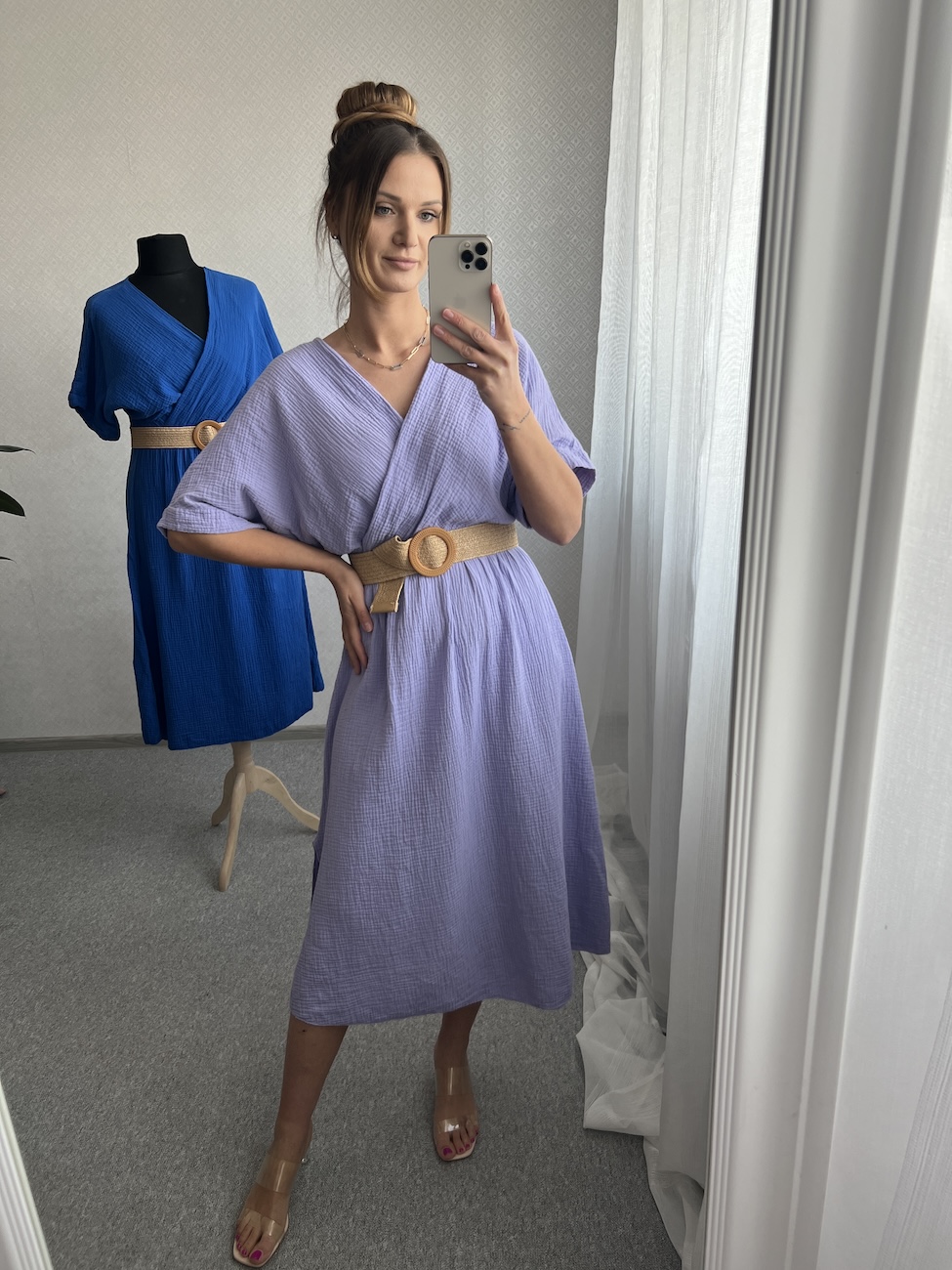 Sukienka MORENA 2 większy standard (l/xl/xxl) - fiolet z paskiem  zdjęcie 1