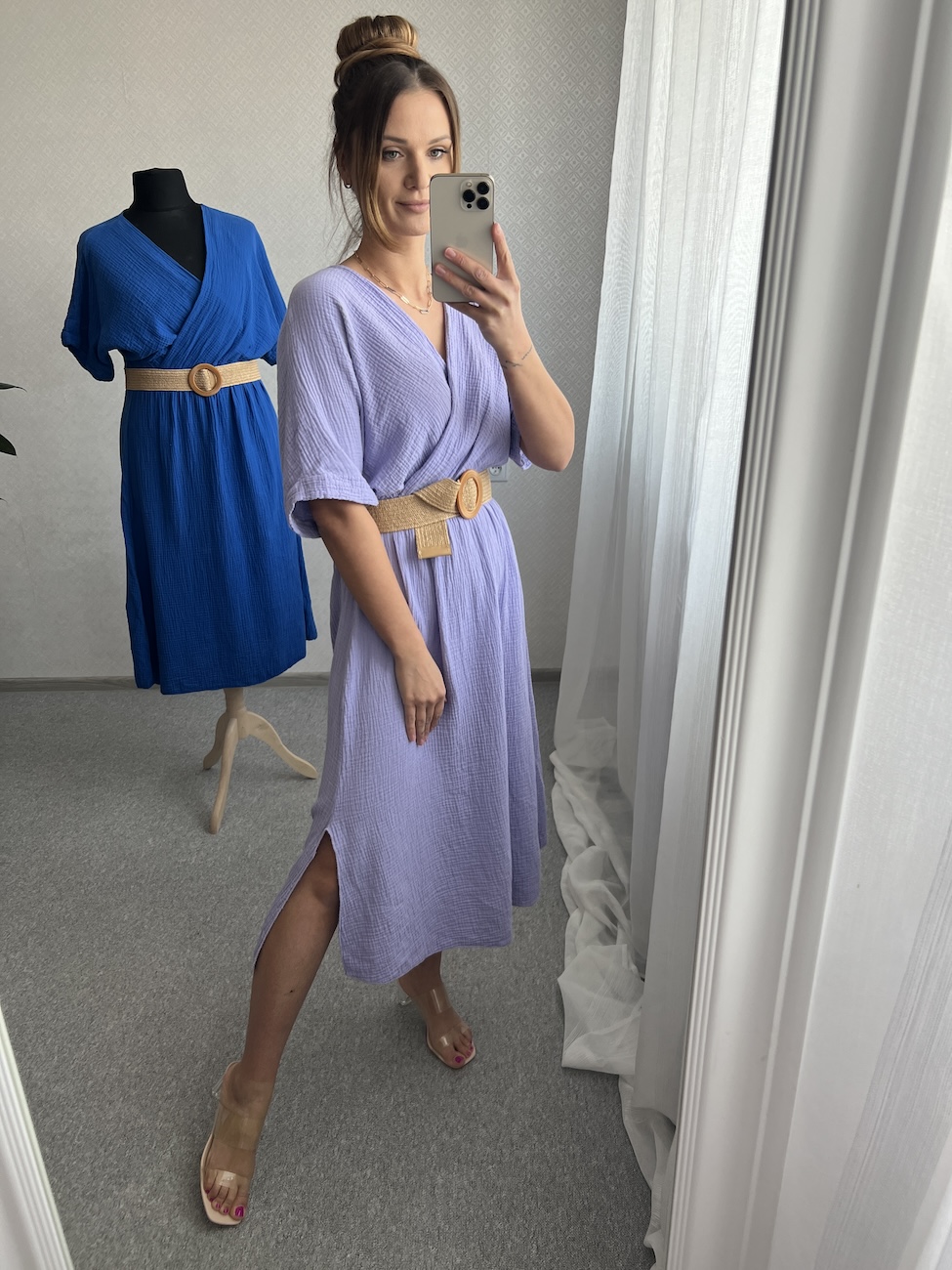 Sukienka MORENA 2 większy standard (l/xl/xxl) - fiolet z paskiem  zdjęcie 2