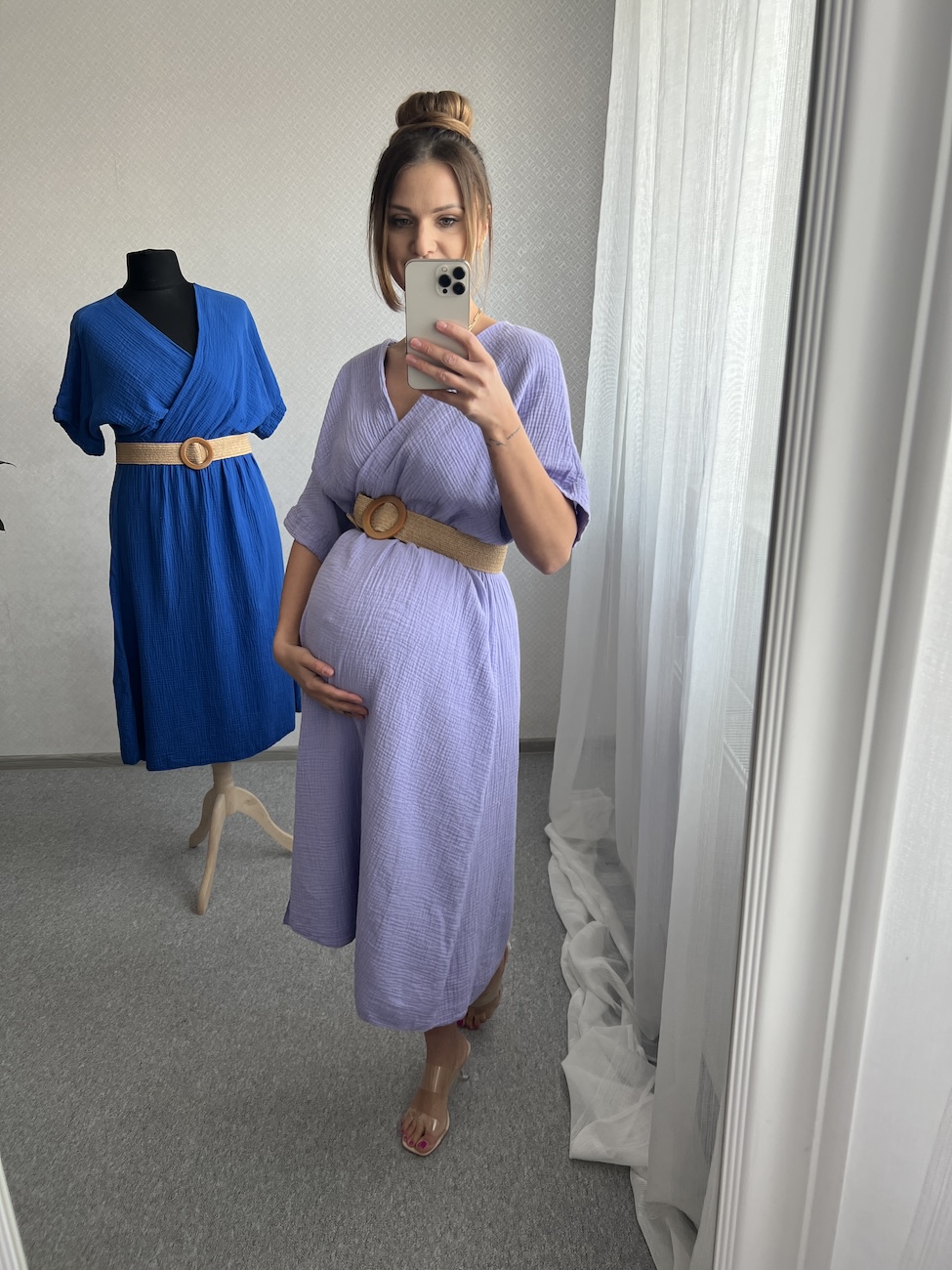 Sukienka MORENA 2 większy standard (l/xl/xxl) - fiolet z paskiem  zdjęcie 3