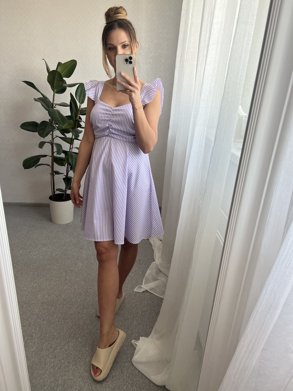 Sukienka FLORINA w paski  - fioletowa zdjęcie 3