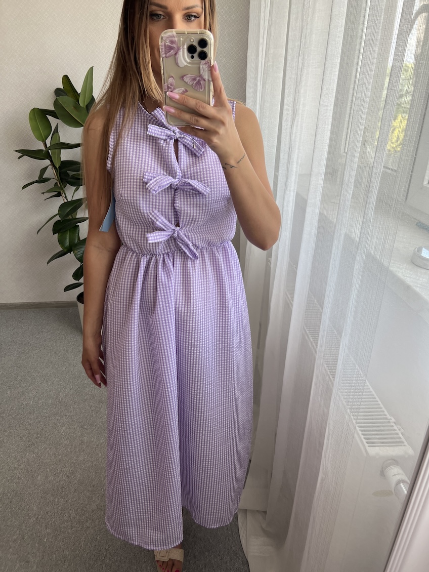 Bawełniana sukienka BOWIE - fioletowa zdjęcie 2