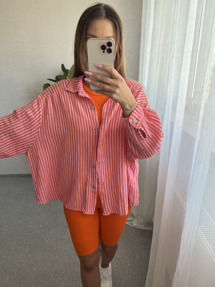 Koszula CARMELLO - pomarańczowe & różowe paski zdjęcie 1