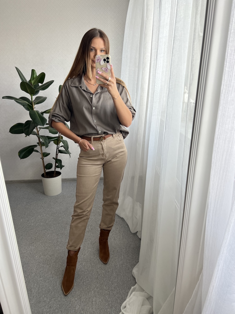 Spodnie jeansowe mam fit EVI - karmel  zdjęcie 3