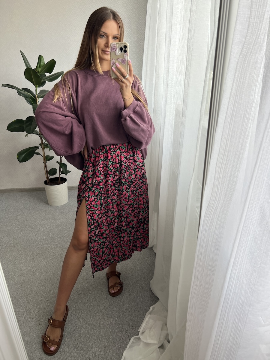 Bluza dekatyzowana o kroju oversize TALIA- śliwkowa zdjęcie 3