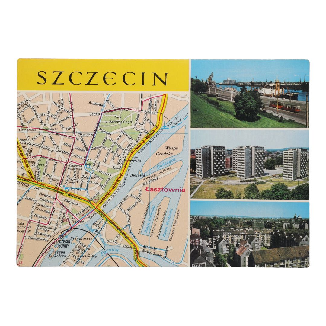 Pocztówka z Widokiem na Port na Odrze w Szczecinie Aleja Wyzwolenia i Panorama Starego Miasta zdjęcie 1
