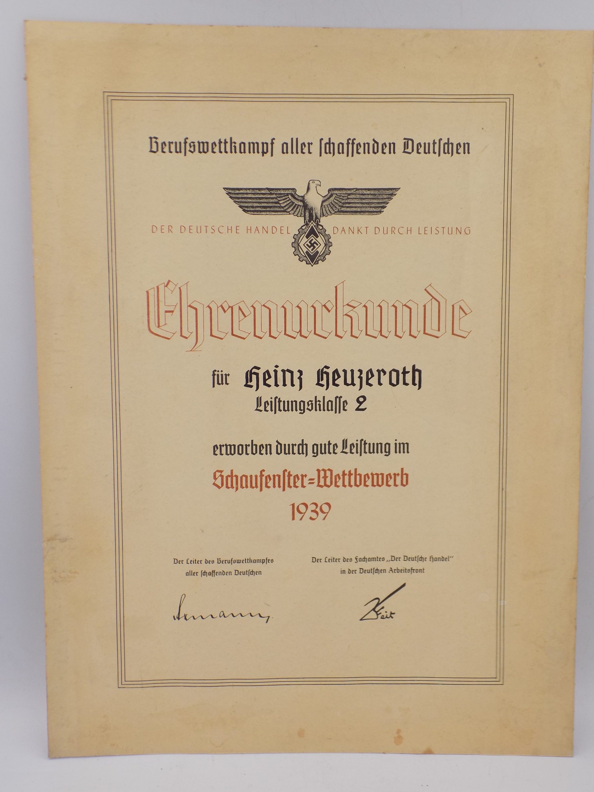 III Rzesza Honorowy Certyfikat 1939 zdjęcie 1