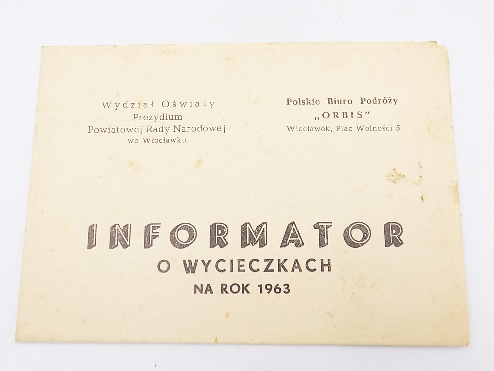 Informator o wycieczkach ORBIS Włocławek PRL 1963 zdjęcie 1