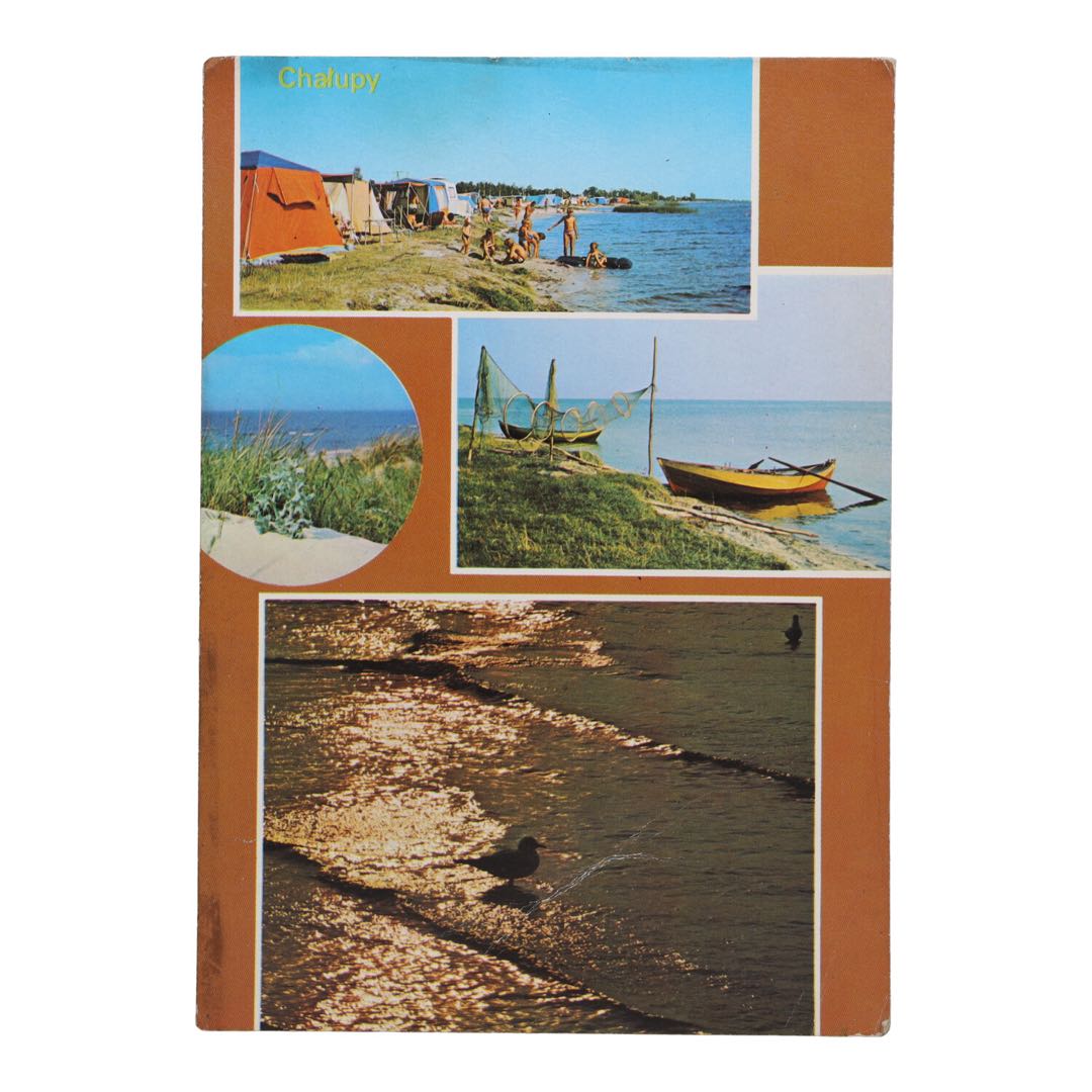 PRL-owska pocztówka z Chałup przedstawiająca wioskę rybacką na Półwyspie Helskim zdjęcie 1