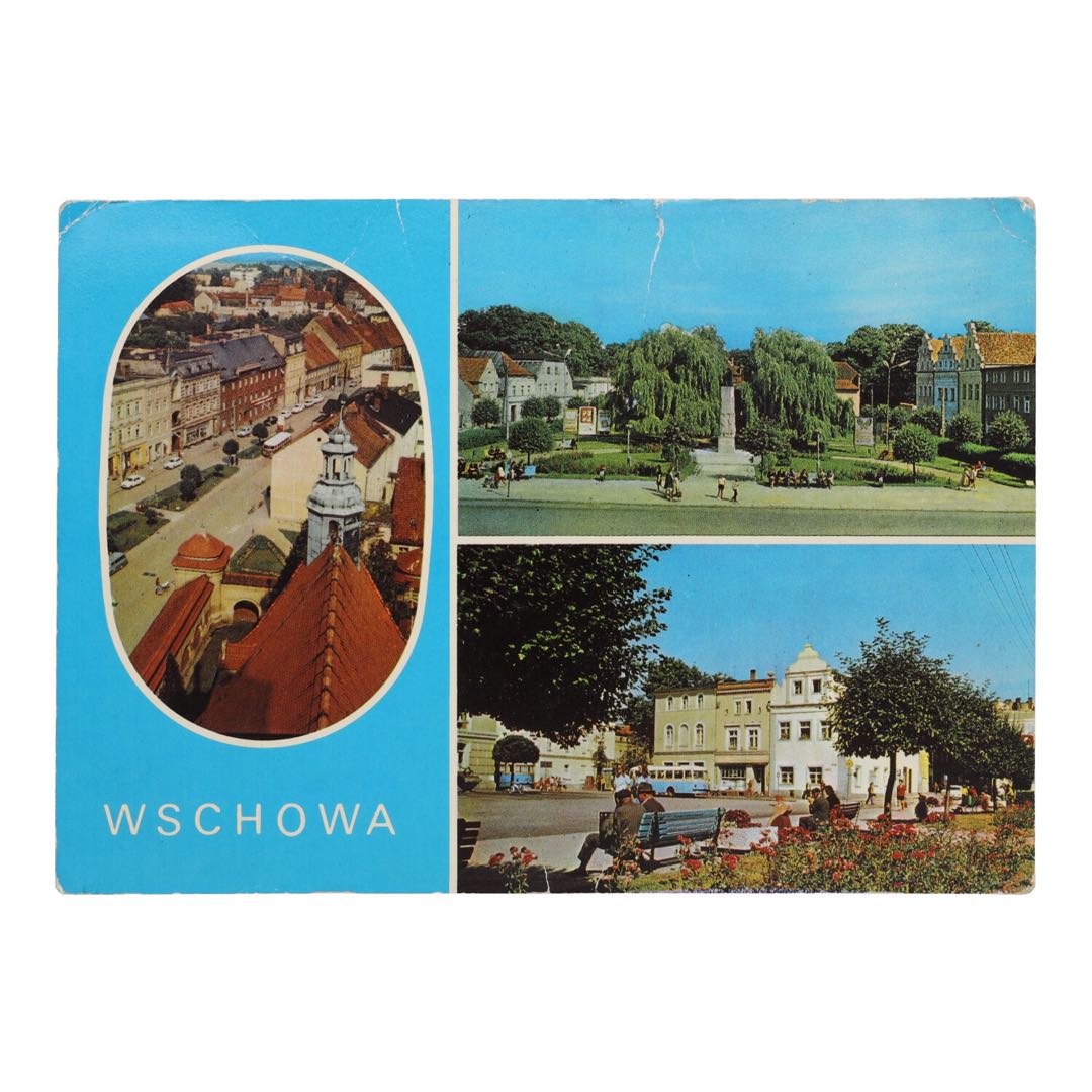 Stara pocztówkę z epoki PRL przedstawiającą malowniczy widok Wschowy zdjęcie 1