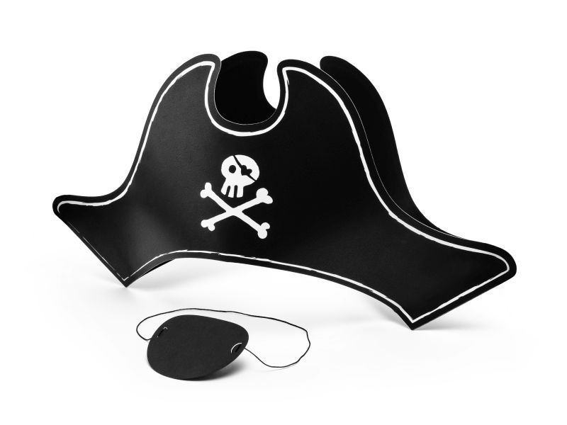 Papierowa czapka Pirata z opaską na oko, 14cm, kapelusz piracki, Ahoy pirate! - PartyDeco zdjęcie 1