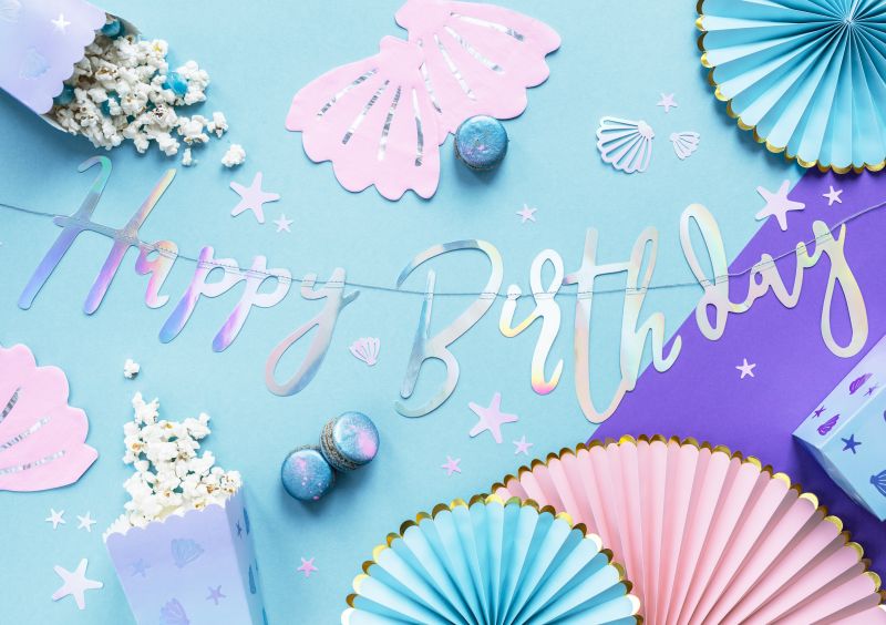 Girlanda, Baner Happy Birthday, opalizujący, 16,5x62cm, urodziny - PartyDeco zdjęcie 1