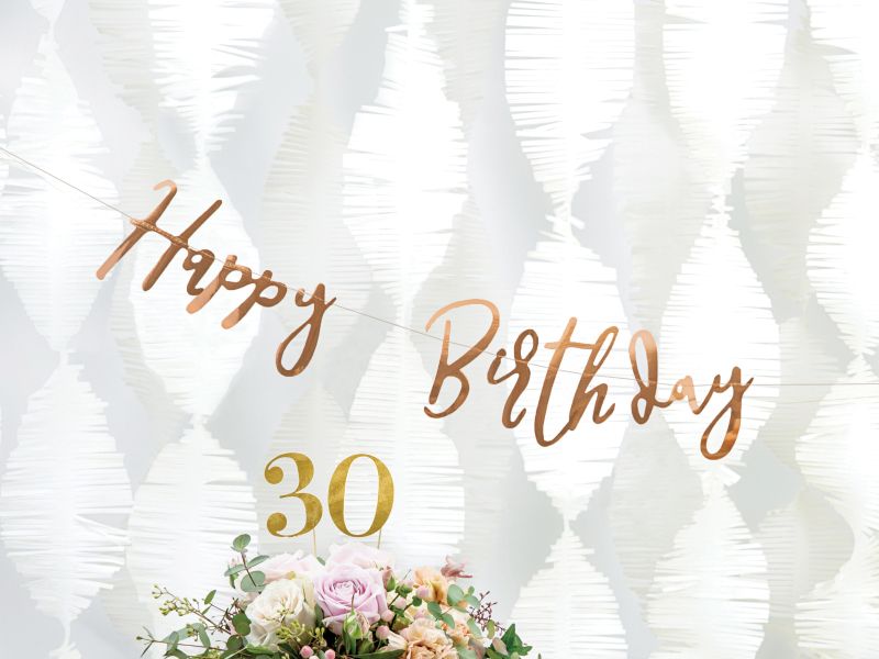 Girlanda, Baner Happy Birthday, różowe złoto, rose gold, 16,5x62cm, urodziny - PartyDeco zdjęcie 1