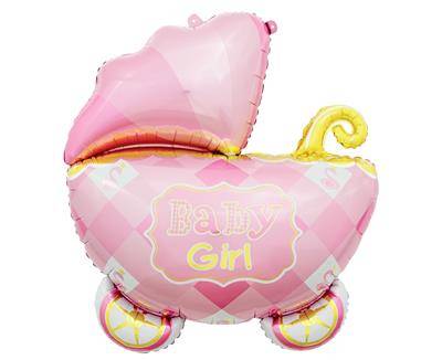 Balon foliowy WÓZEK, 24" Baby Girl, różowy, baby shower - 60 cm - Godan zdjęcie 1