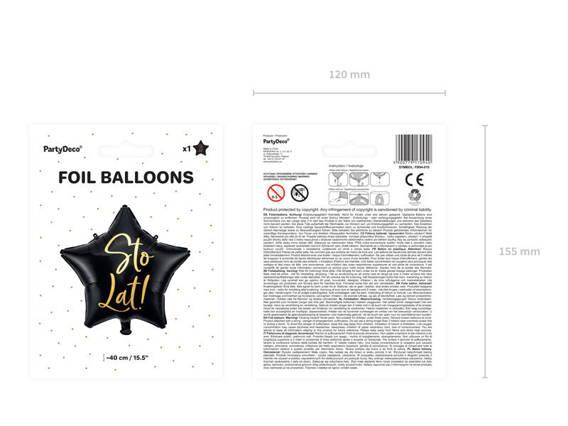 Balon foliowy czarna gwiazda na urodziny, 15,5" Sto lat!, 40 cm - PartyDeco zdjęcie 3