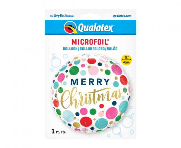 Balon foliowy 18" QL RND " Merry Christmas" (Kolorowe kropki i ozdoby) - Qualatex zdjęcie 2