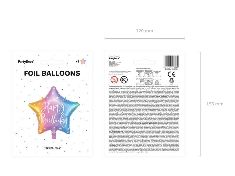 Balon foliowy Happy Birthday, gwiazda wielokolorowa, ombre, 15,5", 40cm - PartyDeco zdjęcie 3