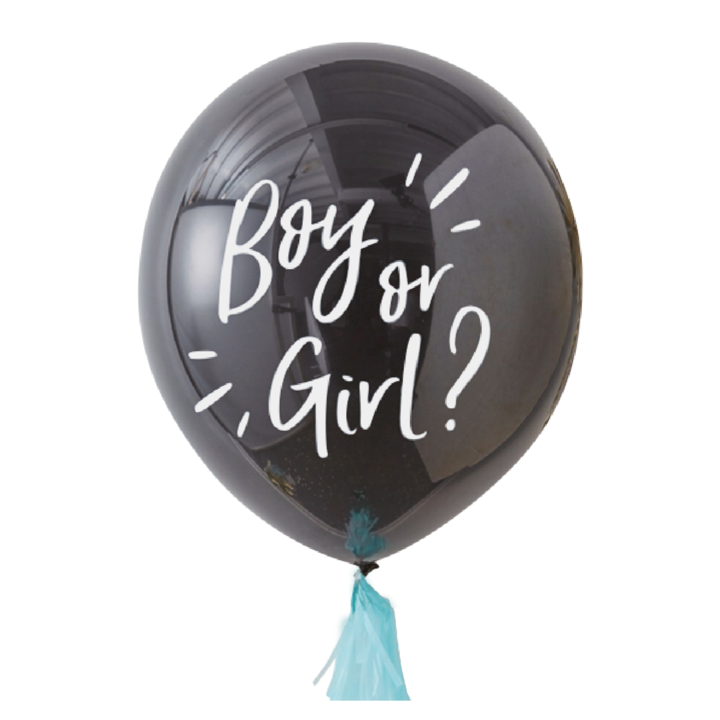 Balon Gigant Boy or Girl? Gender Reveal - Chłopiec XXL, 1m, baby shower z niebieskim konfetti - Hurtownia Balonów zdjęcie 1