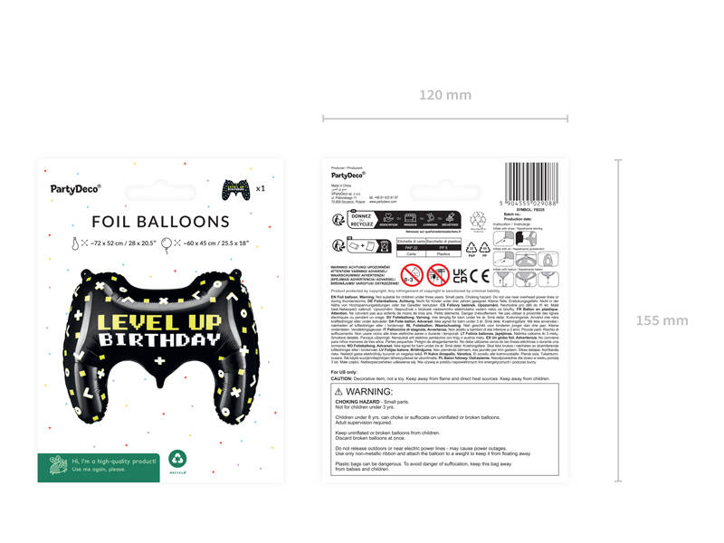 Balon foliowy Gamepad, 72 x 52 cm, gra, game, birthday - PartyDeco zdjęcie 4