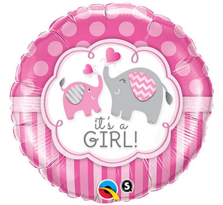 Balon foliowy 18" QL RND "It's a girl Elephants", 1 szt. - Qualatex zdjęcie 1