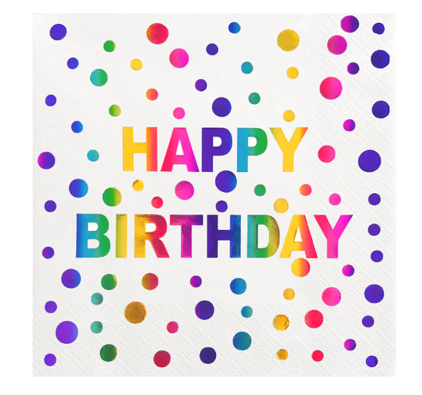 Serwetki na urodziny, Happy Birthday 10szt. kolorowe grochy, tęczowe, ombre - PartyPal zdjęcie 1