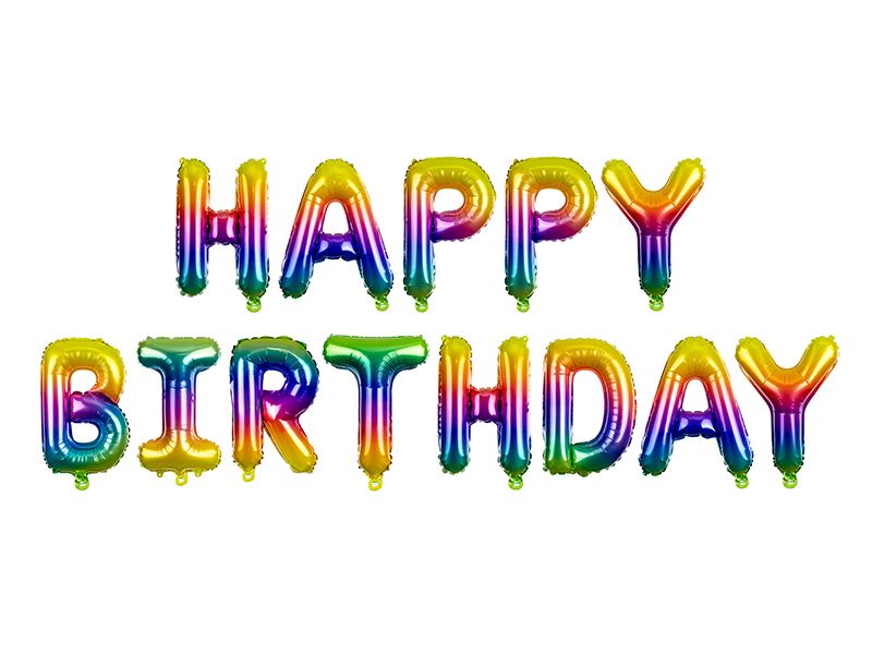 Balon foliowy, napis Happy Birthday, 340x35cm, tęczowy, ombre - PartyDeco zdjęcie 1