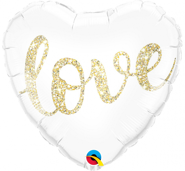 Balon foliowy serce 18" QL HRT "LOVE GLITTER GOLD" - Qualatex zdjęcie 1