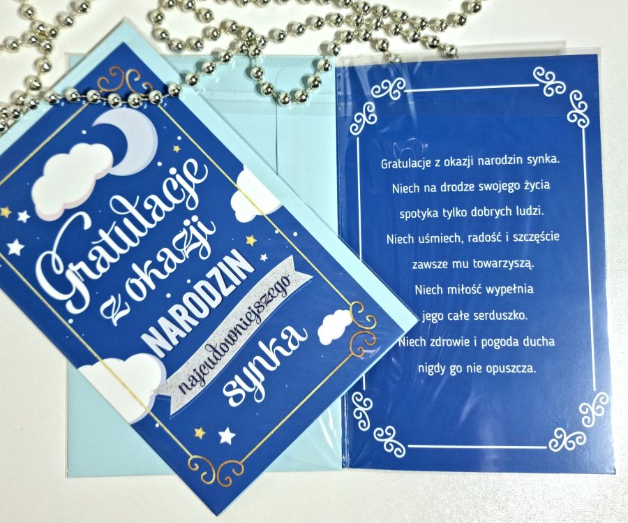 Kartka "Gratulacje z okazji NARODZIN synka" Baby Shower - niebieska - YEKU zdjęcie 1