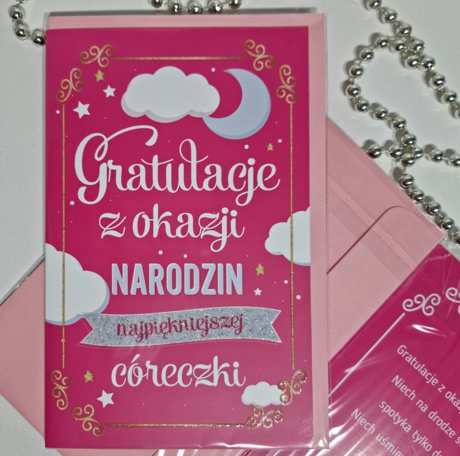 Kartka "Gratulacje z okazji NARODZIN córeczki" Baby Shower - różowa - YEKU zdjęcie 1