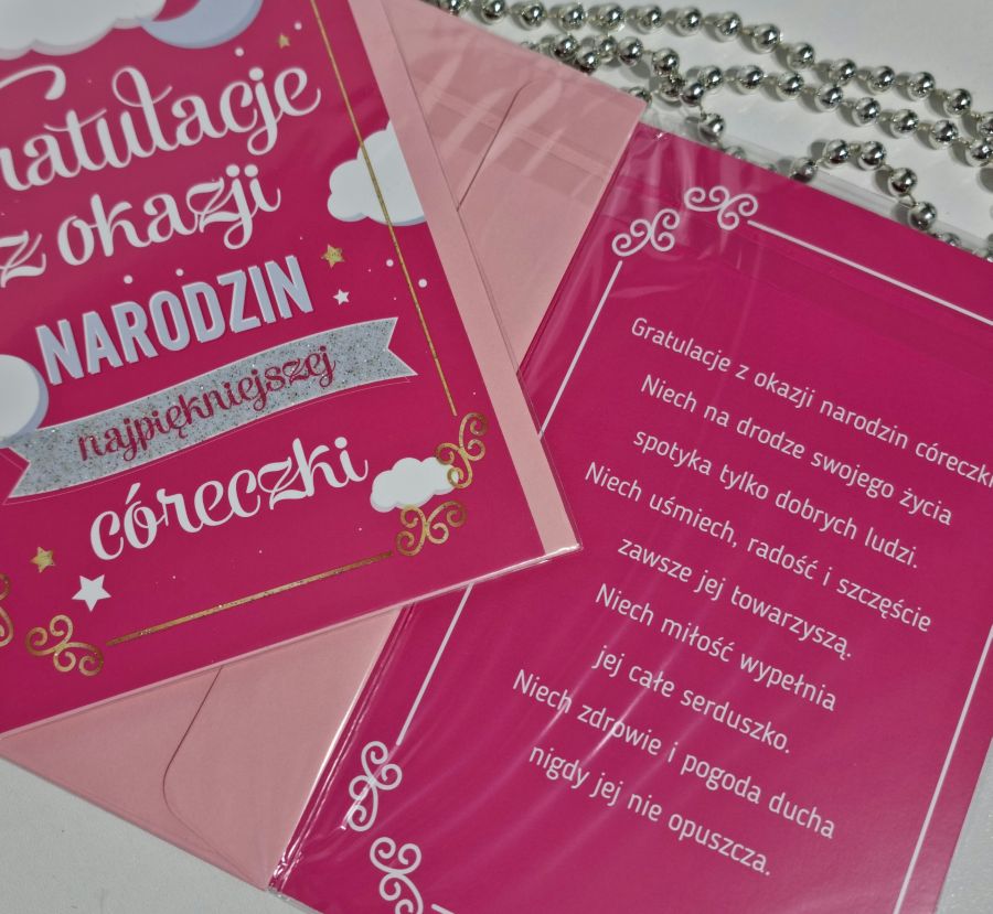 Kartka "Gratulacje z okazji NARODZIN córeczki" Baby Shower - różowa - YEKU zdjęcie 2