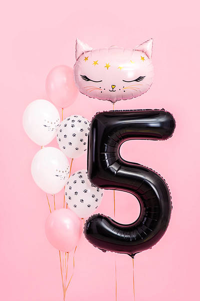 Balon foliowy Cyfra 5, 86cm, czarny - PartyDeco zdjęcie 2