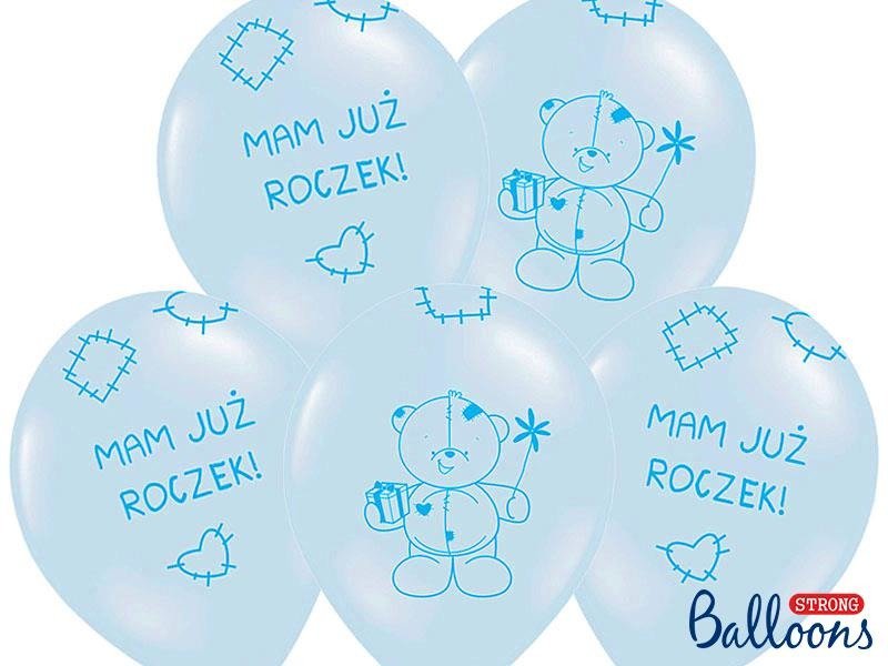 Balony Miś - Mam już Roczek! Pastelowy Błękit, 30cm, 6 szt - PartyDeco zdjęcie 1