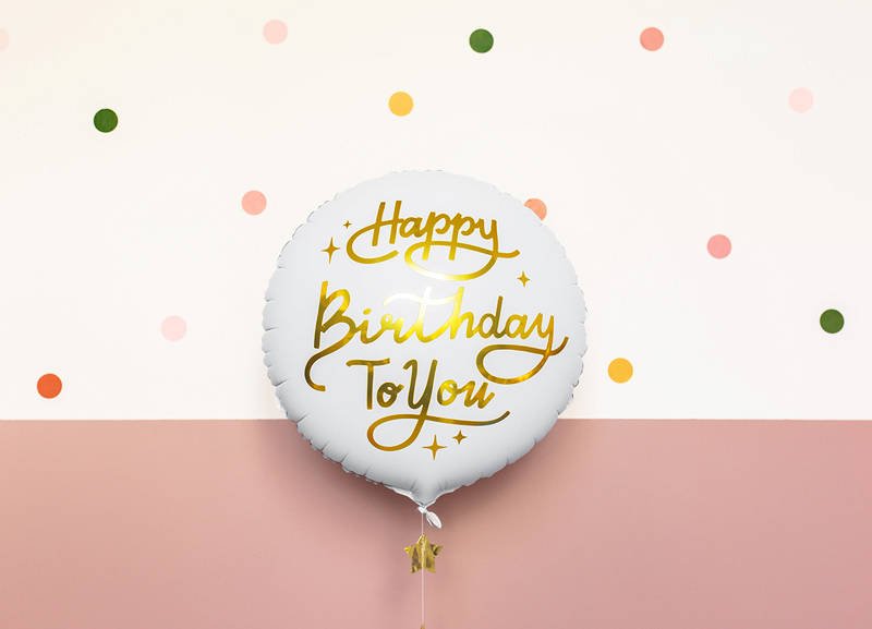 Balon foliowy Happy Birthday To You, biały, 35cm, 14" - PartyDeco zdjęcie 2