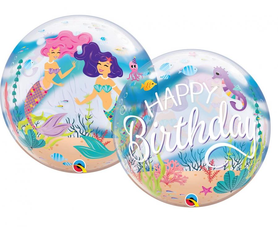 Balon foliowy 22" QL Bubble Poj. "Mermaid Birthday Party", księżniczki - Qualatex zdjęcie 1