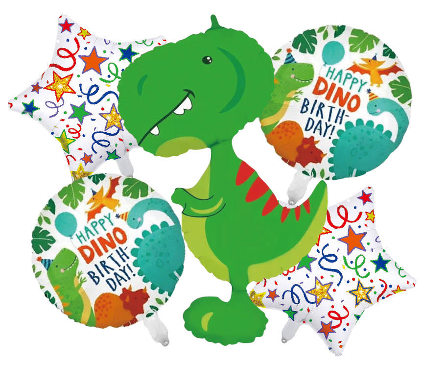 Balony foliowe - zestaw urodzinowy Dinozaur zielony, zestaw 5 el. - Jixtar zdjęcie 1