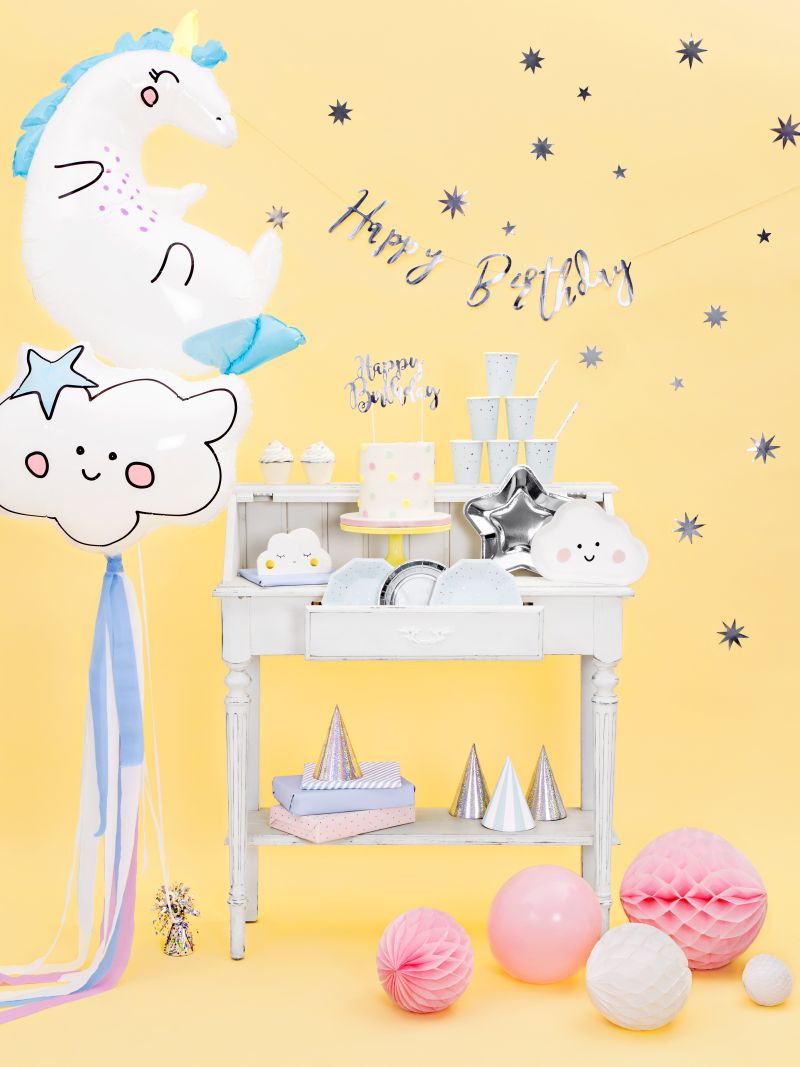 Girlanda, Baner Happy Birthday, srebrny, 16,5x62cm, urodziny - PartyDeco zdjęcie 4