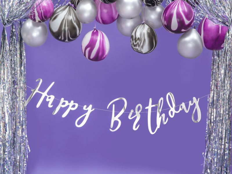 Girlanda, Baner Happy Birthday, srebrny, 16,5x62cm, urodziny - PartyDeco zdjęcie 1