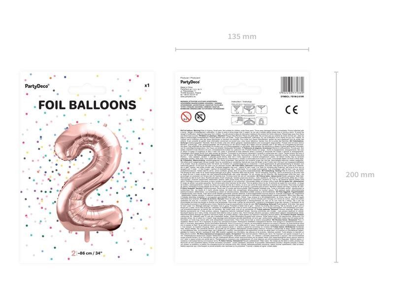 Balon foliowy Cyfra 2, 86cm, różowe złoto - PartyDeco zdjęcie 3