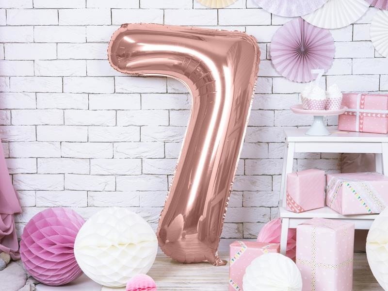 Balon foliowy Cyfra 7, 86cm, różowe złoto - PartyDeco zdjęcie 2