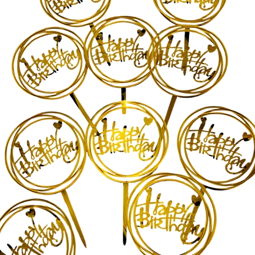Topper na tort, urodziny, Happy Birthday, złoty - 14 x 8 cm - Inny zdjęcie 2