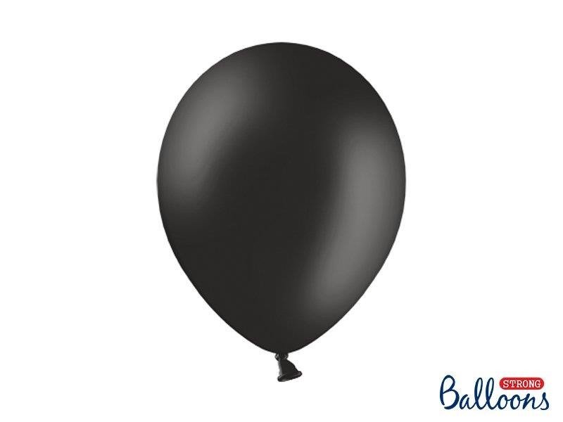 Balony lateksowe 12" Strong, Czarne, Pastel Black, 30cm, 10 szt. - PartyDeco zdjęcie 1