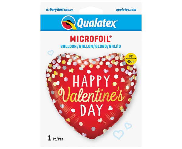 Balon foliowy serce 18" QL HRT "Happy Valentine's Day" Konfetti Czerwony - Qualatex zdjęcie 2