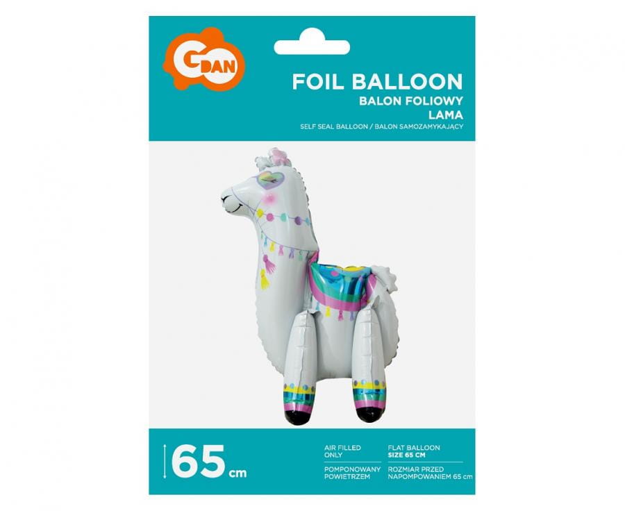 Balon foliowy Lama, 65 cm, biała, stojąca, zwierzęta - Godan S.A. zdjęcie 2