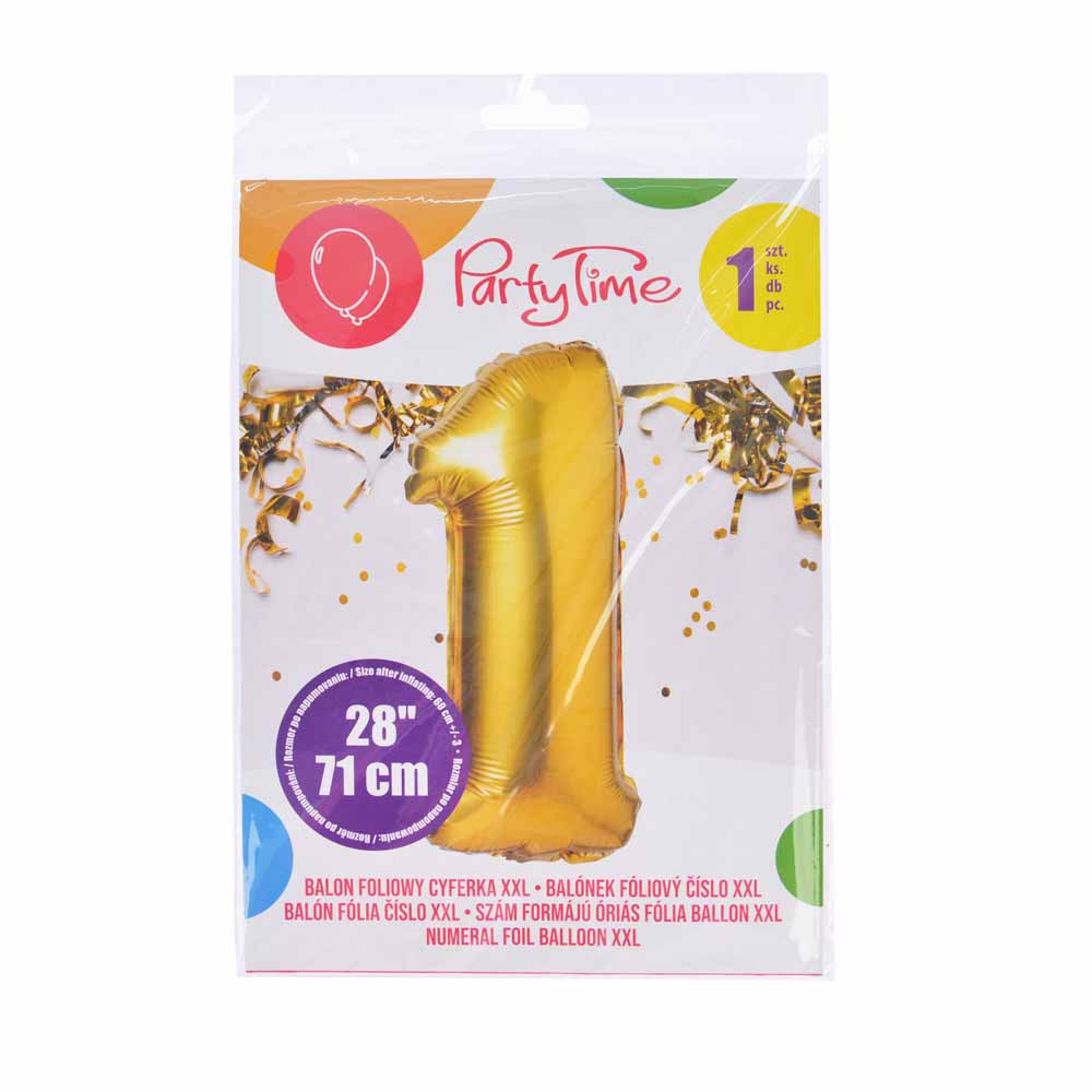 Balon foliowy Cyfra 1, złota, 71cm - Arpex zdjęcie 2