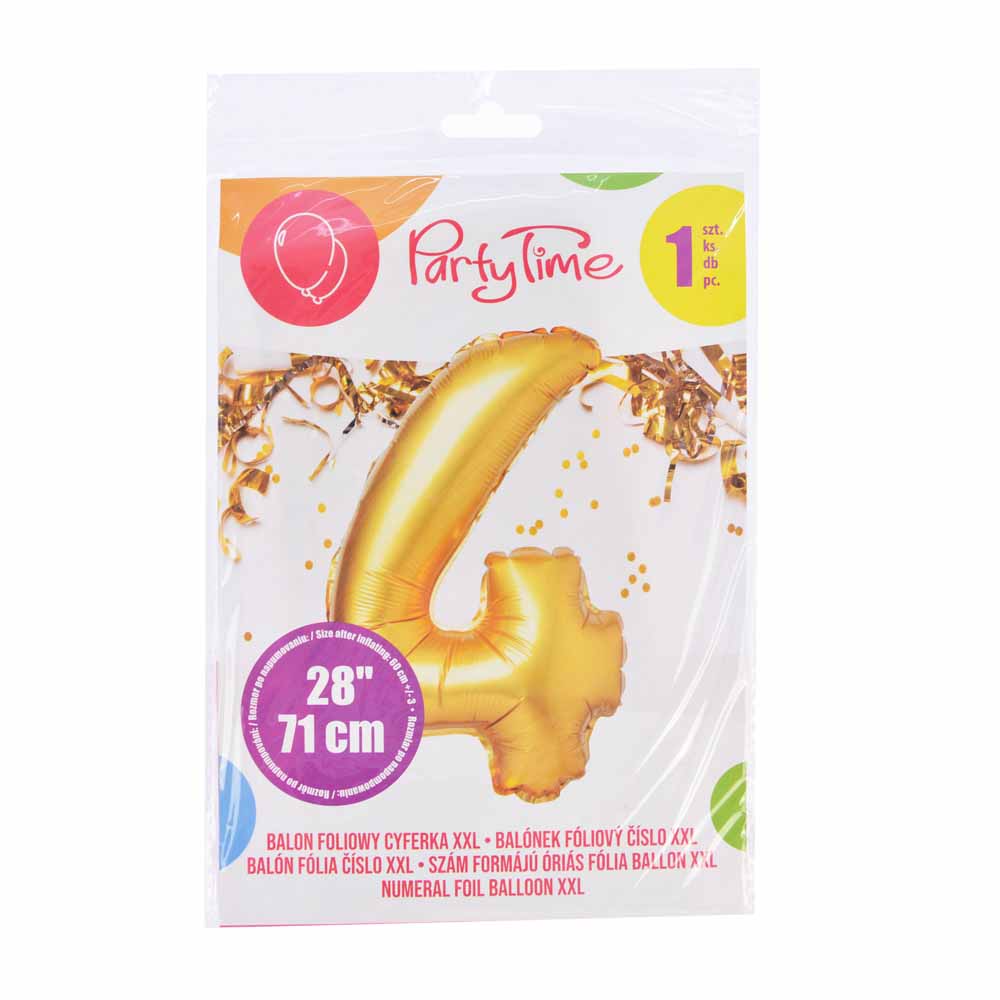 Balon foliowy Cyfra 4, złota, 71cm - Arpex zdjęcie 2