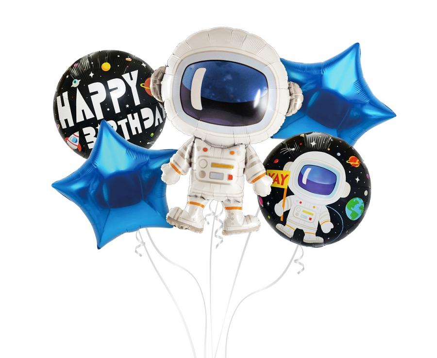 Balony foliowe - zestaw Kosmos, Happy Birthday, 5 szt. - Godan S.A. zdjęcie 1