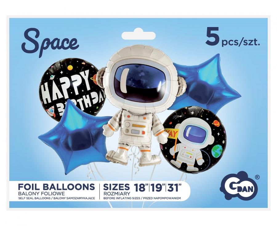 Balony foliowe - zestaw Kosmos, Happy Birthday, 5 szt. - Godan S.A. zdjęcie 2